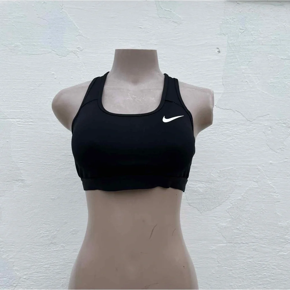 Nike Women's Black Sports Bra with White Logo